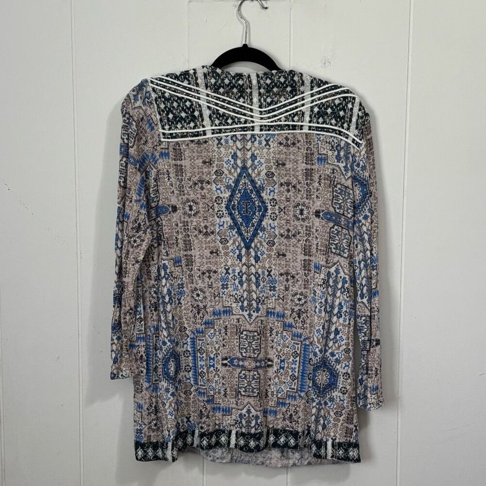 Lucky Brand Linen Blend Blue Boho Peasant Embroidered Top XL - Picture 4 of 4